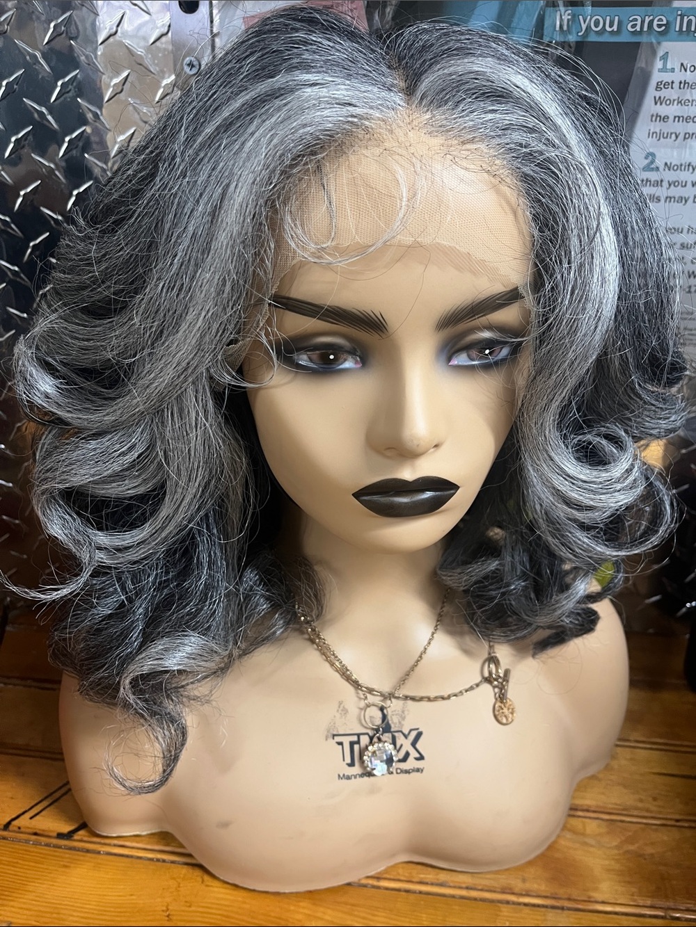 Lace Front Salt-and-Pepper lace  Wig — Gray & Black